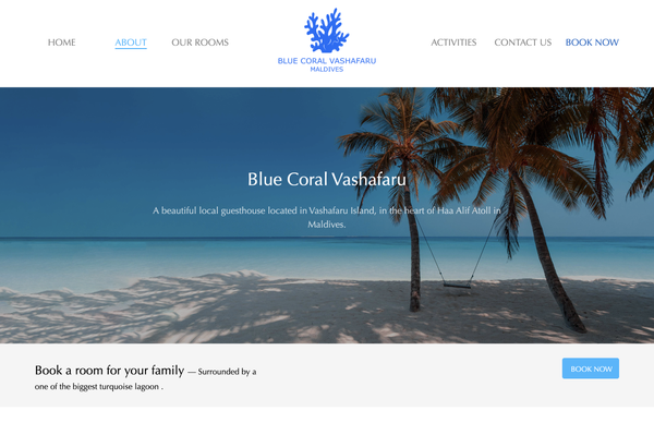Blue Coral Maldives website with diving packages and a gallery of coral reefs